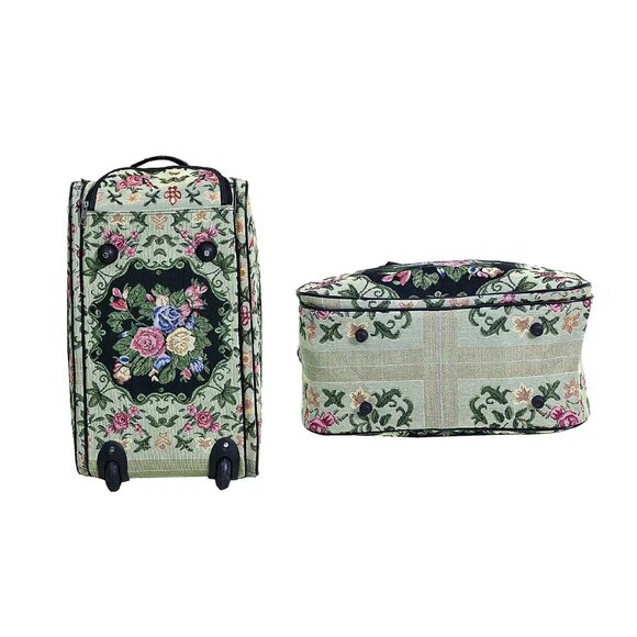 Beige Flower Travel Bag - Large Wheeled Rolling Duffel Bag and Small Duffel Bag - Picture 3 of 6